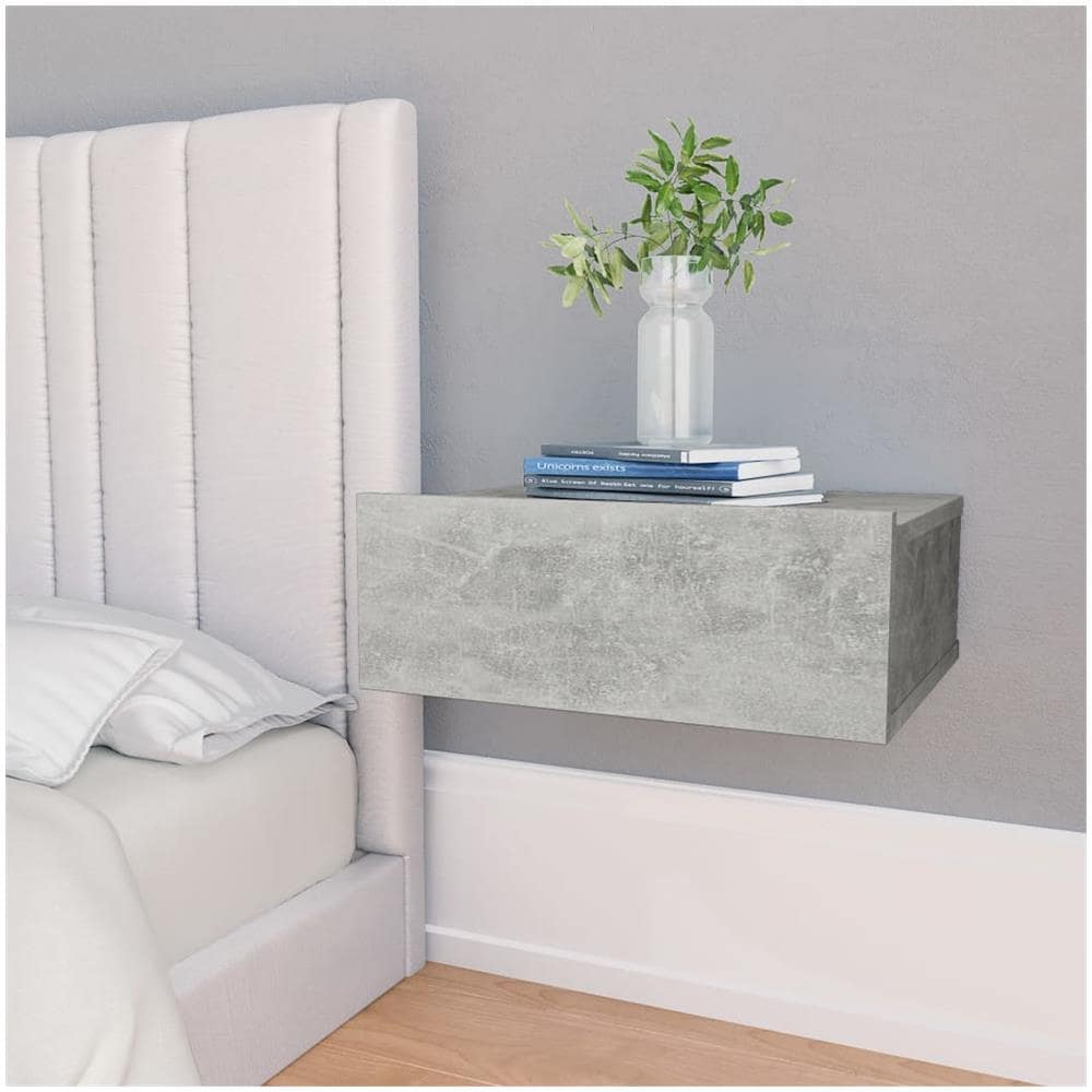 Comodino Pensile Grigio Cemento 40x30x15cm in Legno Multistrato - Foto 1