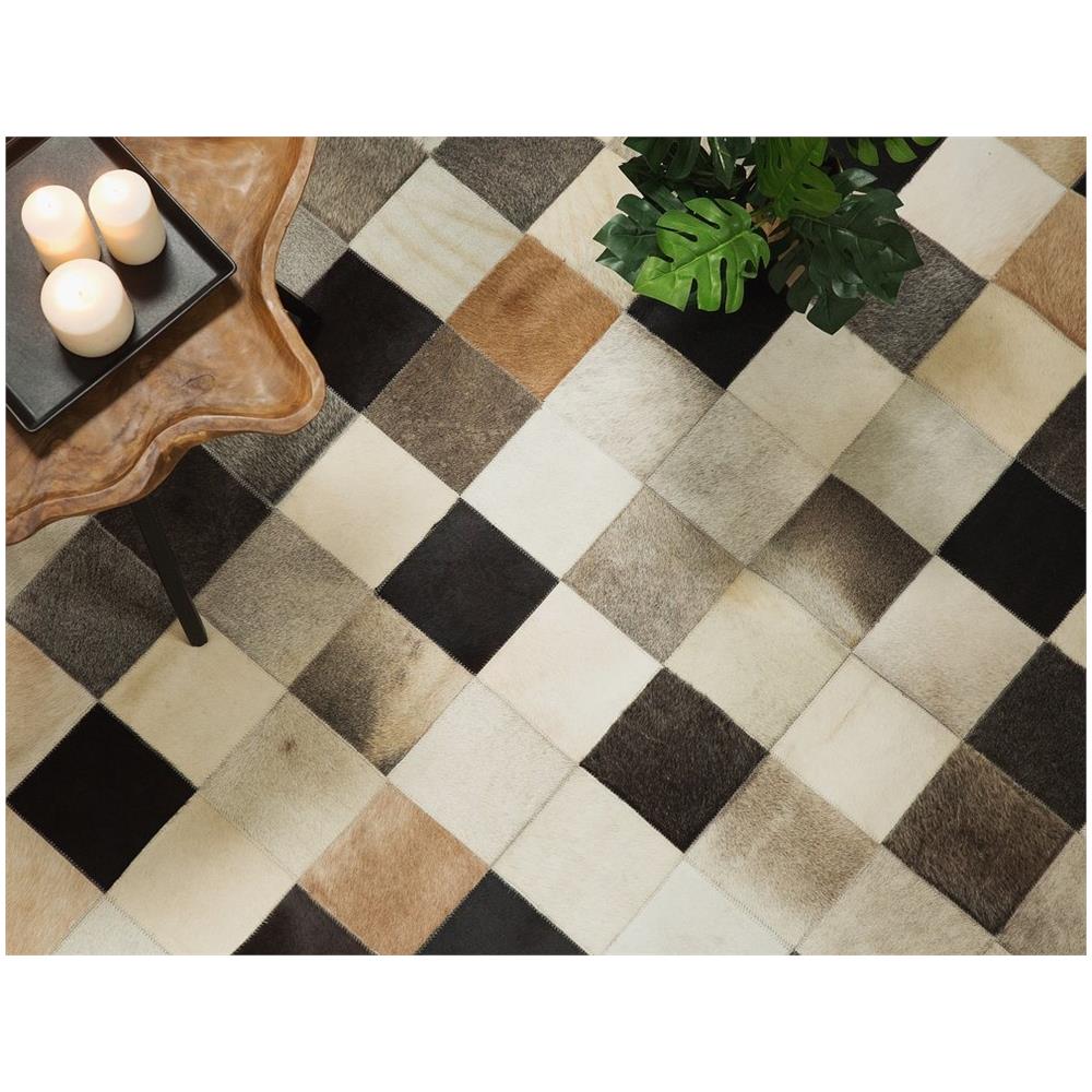 Tappeto Rettangolare In Pelle Marrone-beige-grigia - 160x230cm - Soke - Foto 2