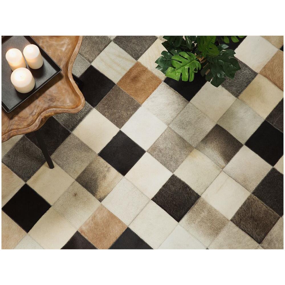 Tappeto Rettangolare In Pelle Marrone-beige-grigia - 160x230cm - Soke - Foto 13