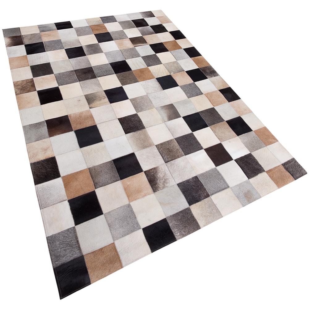 Tappeto Rettangolare In Pelle Marrone-beige-grigia - 160x230cm - Soke - Foto 1