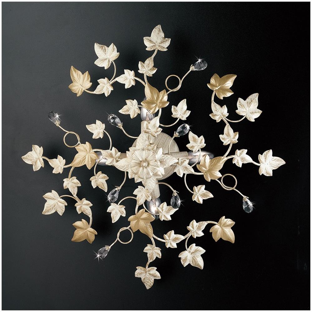 Edera - Plafoniera In Ferro Laccato Avorio Con Decoraz. Oro Antico E Strass In Cristallo 4 Luci H.22 - Ø60 - Bl50-pl4-av - Foto 1