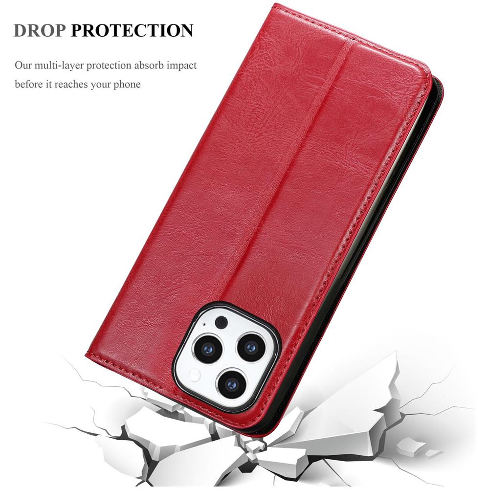 Custodia Compatibile Con Apple Iphone 13 Pro Max In Rosso Mela - Coperchio Protettiva Con Chiusura Magnetica, Funzione Stand E Tasca Per Le Carte - Foto 8