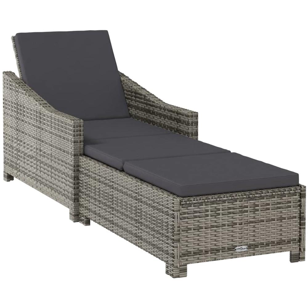 Lettino Prendisole Con Cuscino Grigio Scuro Polyrattan Grigio - Foto 1