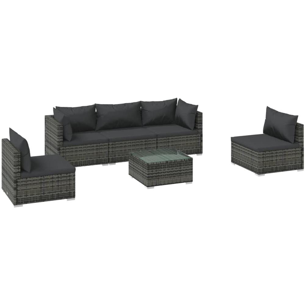 Set Divani Da Giardino 6 Pz Con Cuscini In Polyrattan Grigio - Foto 1