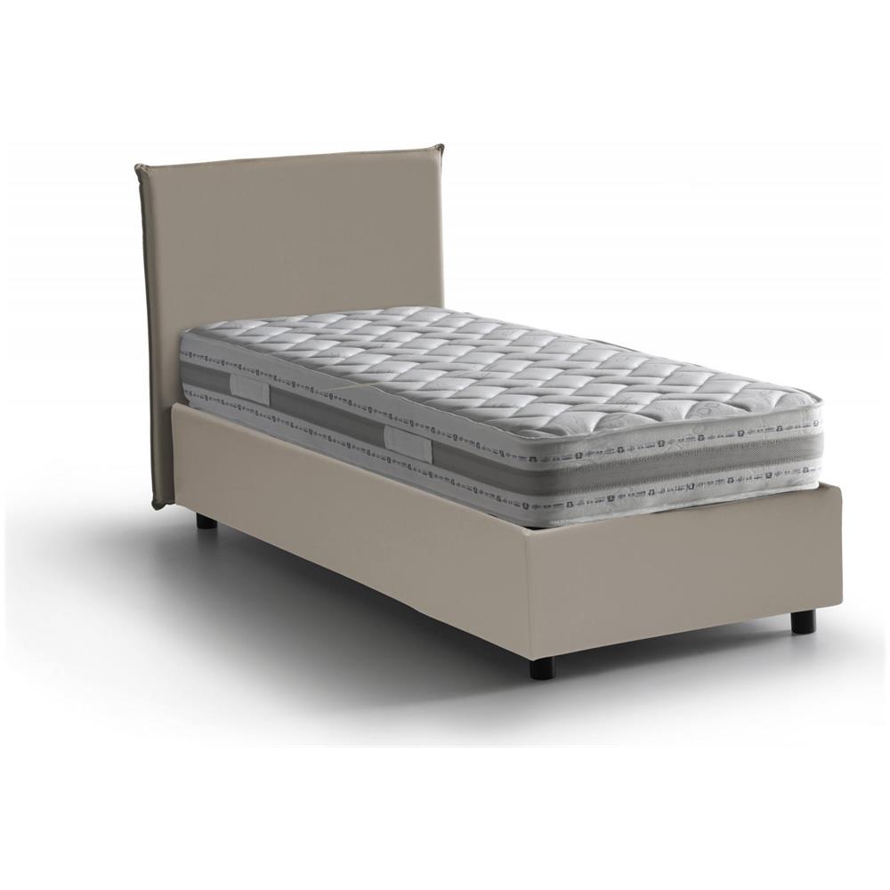 Letto Singolo Caide, Letto Contenitore Con Rivestimento In Ecopelle, 100% Made In Italy, Apertura Laterale, Con Materasso Cm 80x190 Incluso, Tortora - Foto 2