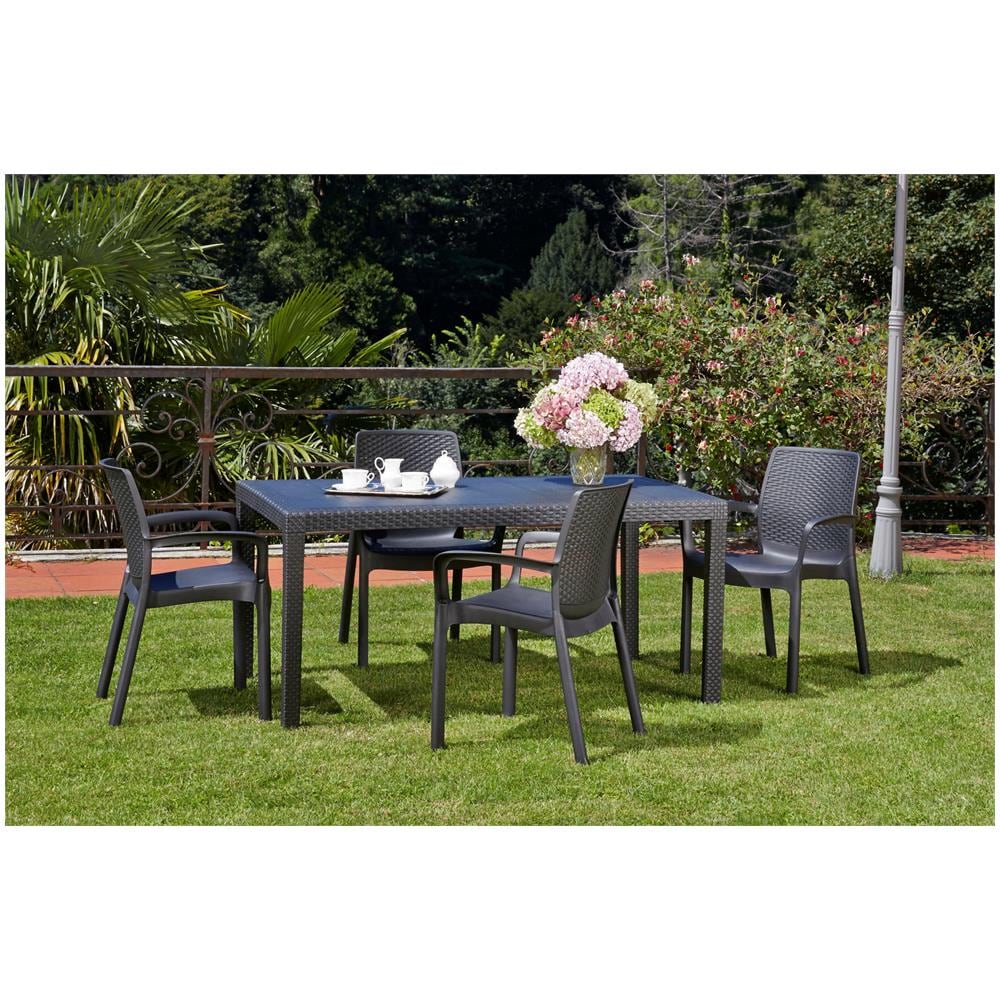 Sedia Da Esterno Viterbo, Set Di 4 Sedute Da Giardino, Sedia Per Tavolo Da Pranzo, Poltrona Outdoor Effetto Rattan, 100 % Made In Italy, 54x60h82 Cm, Antracite - Foto 1