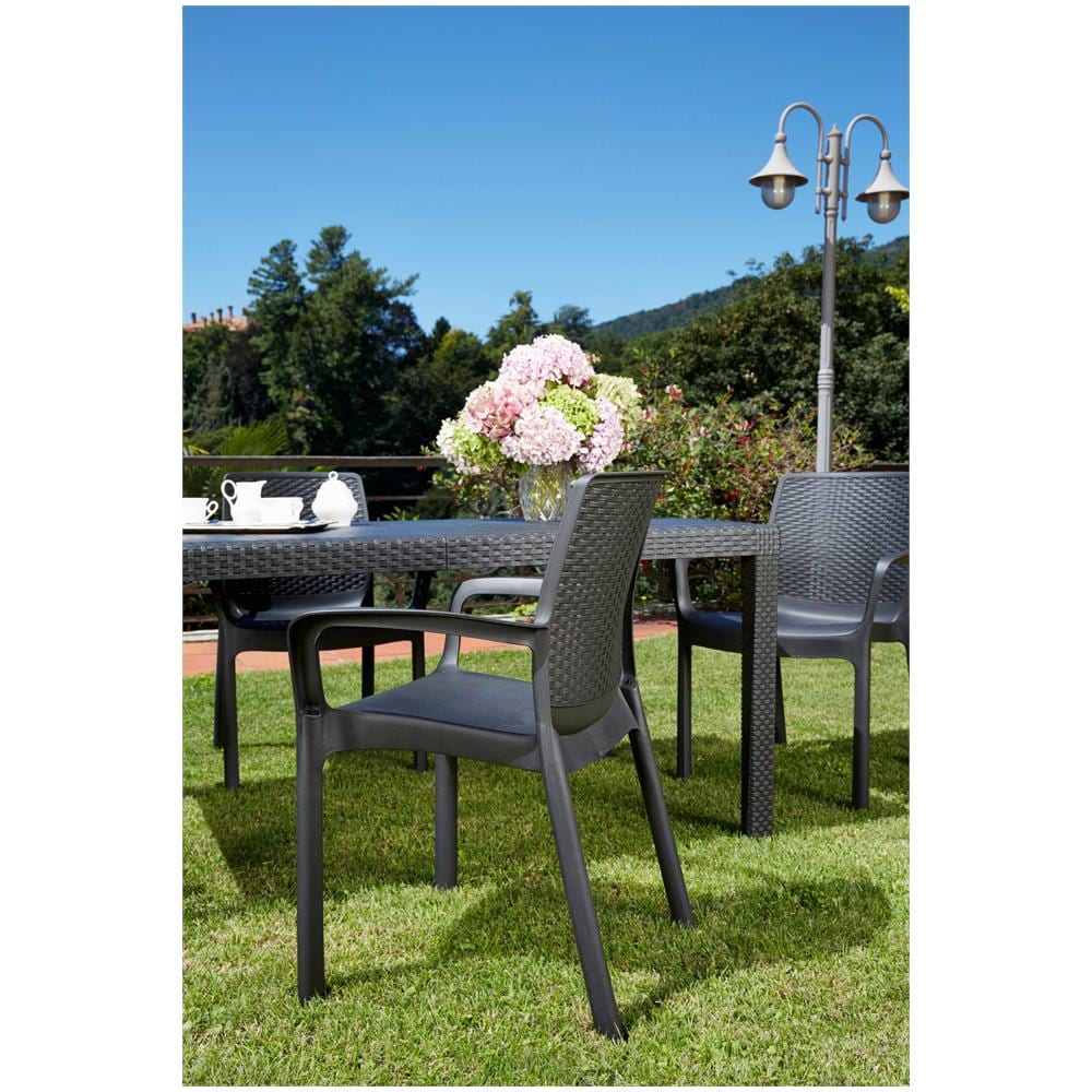 Sedia Da Esterno Viterbo, Set Di 4 Sedute Da Giardino, Sedia Per Tavolo Da Pranzo, Poltrona Outdoor Effetto Rattan, 100 % Made In Italy, 54x60h82 Cm, Antracite - Foto 4
