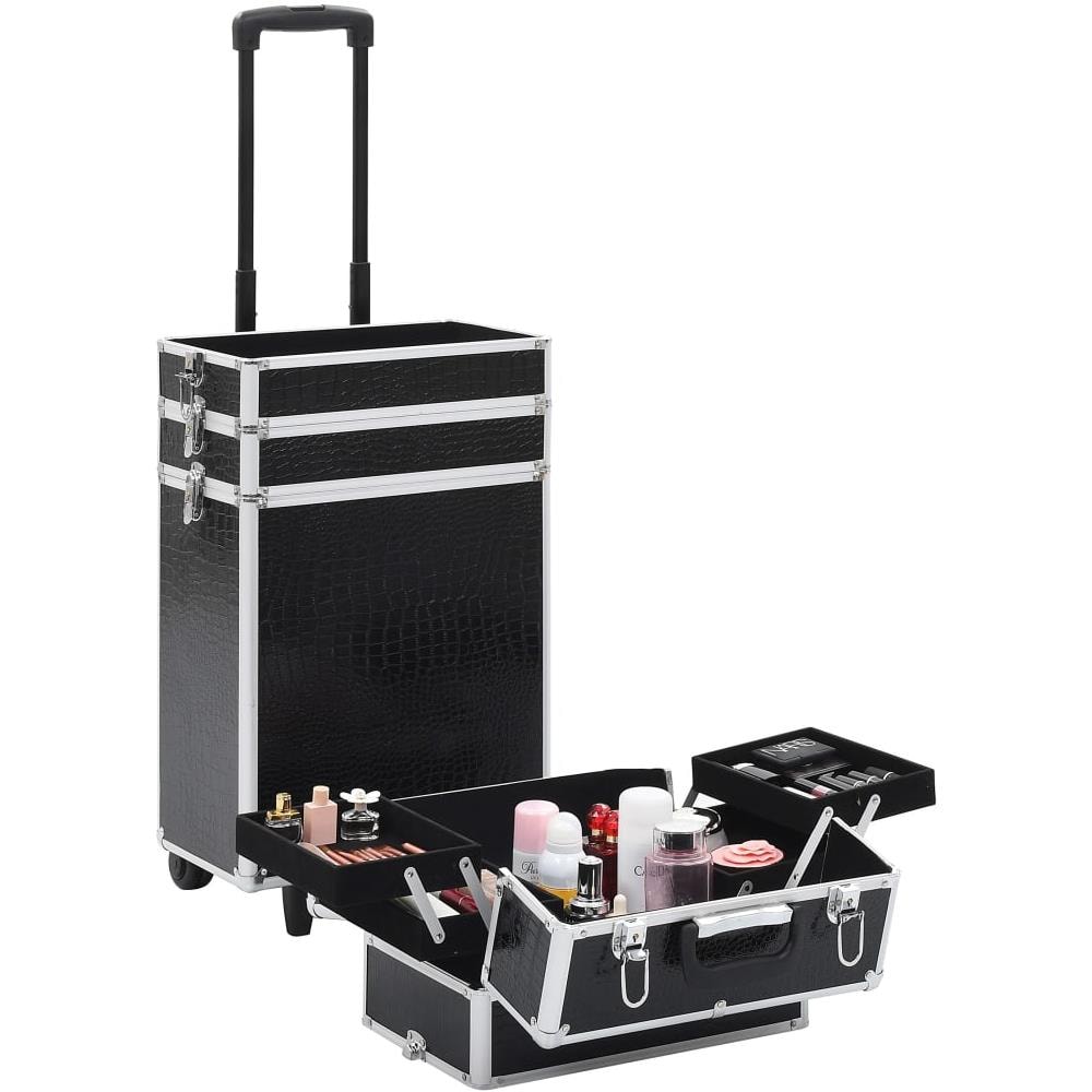 Valigia Trolley Per Cosmetici Alluminio Nero Design Coccodrillo - Foto 2