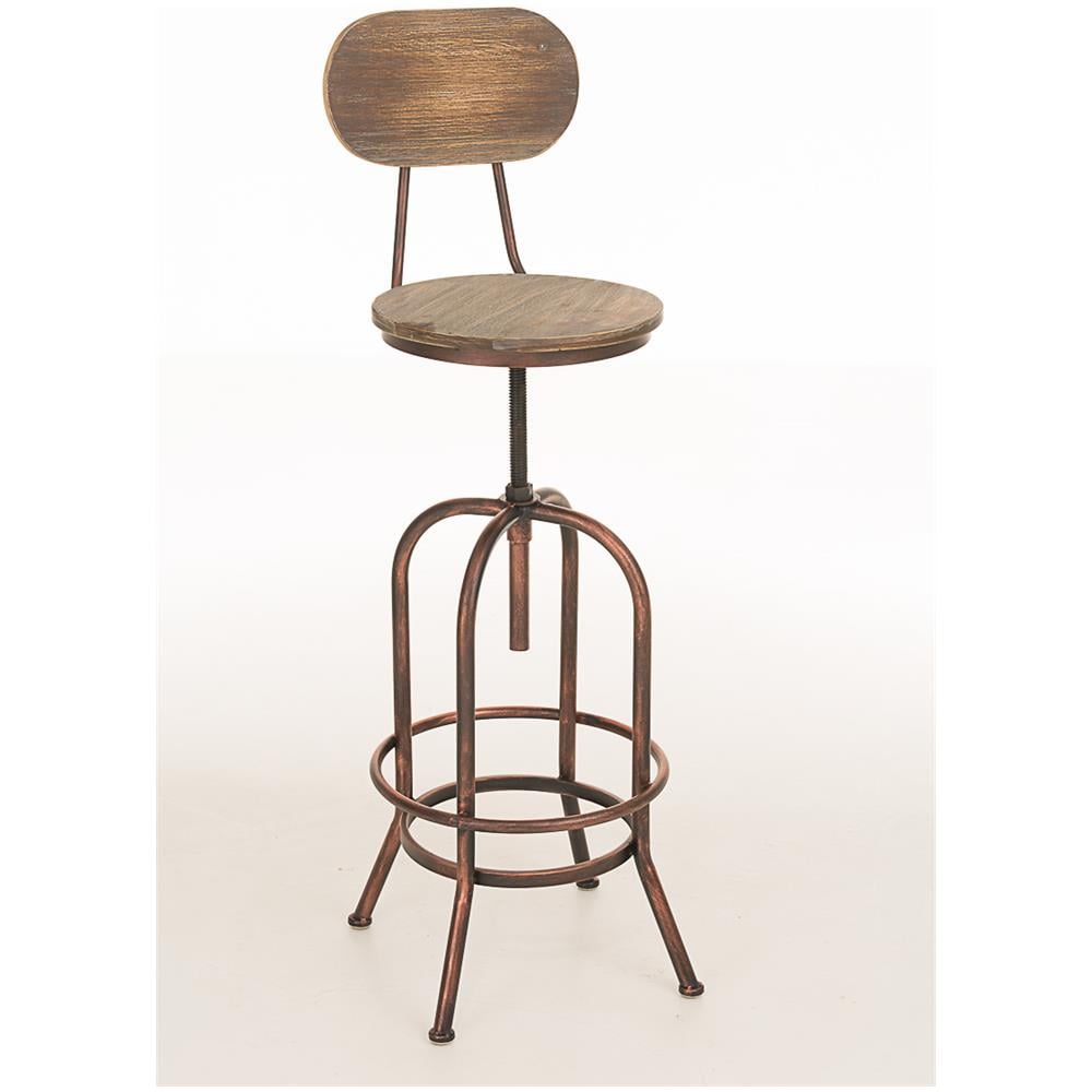 Sgabello Design Industriale Pino In Legno E Metallo I Sgabello Bar Bancone Regolabile 68-88 CM Con Poggiapiedi E Schienale Bronzo - Foto 2