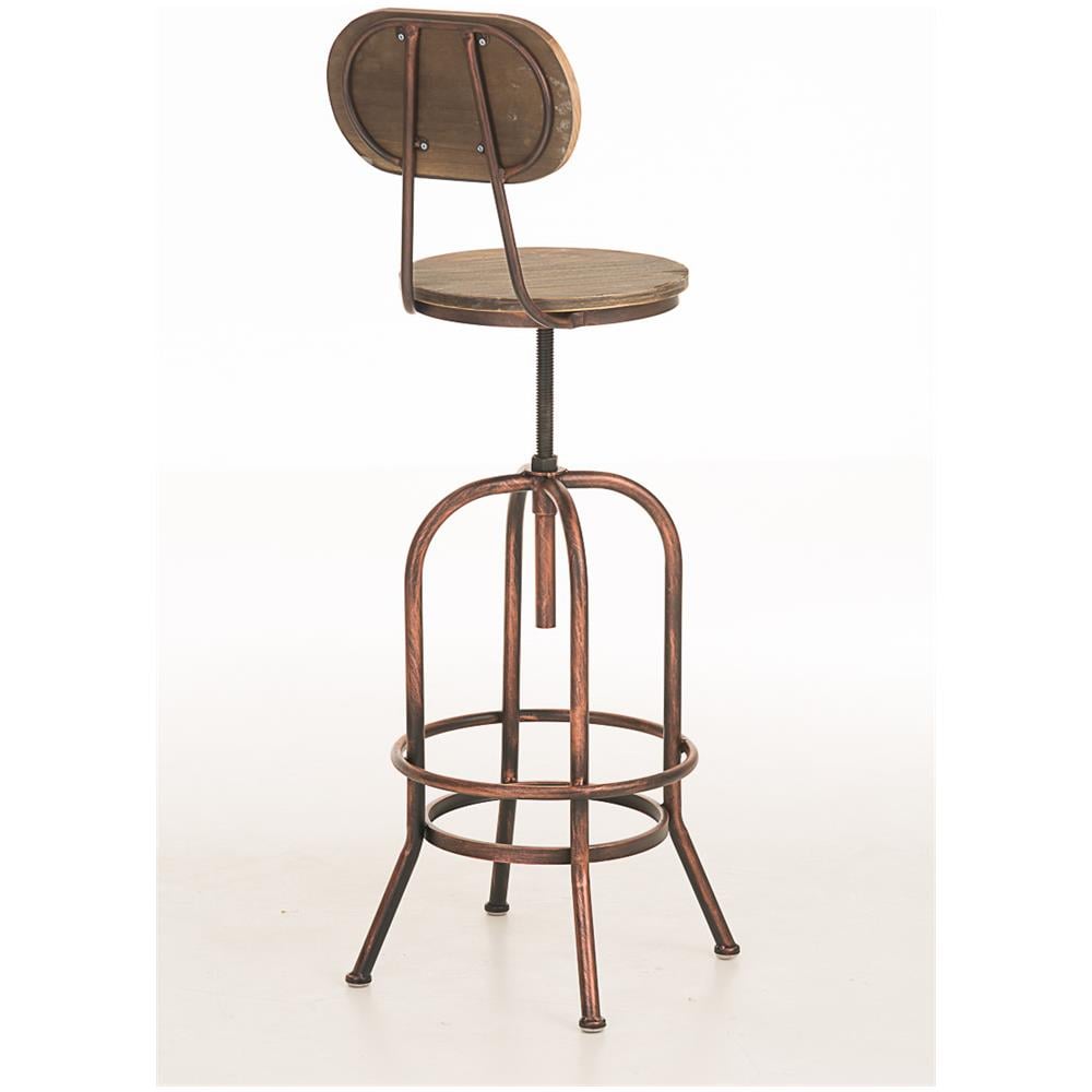 Sgabello Design Industriale Pino In Legno E Metallo I Sgabello Bar Bancone Regolabile 68-88 CM Con Poggiapiedi E Schienale Bronzo - Foto 5