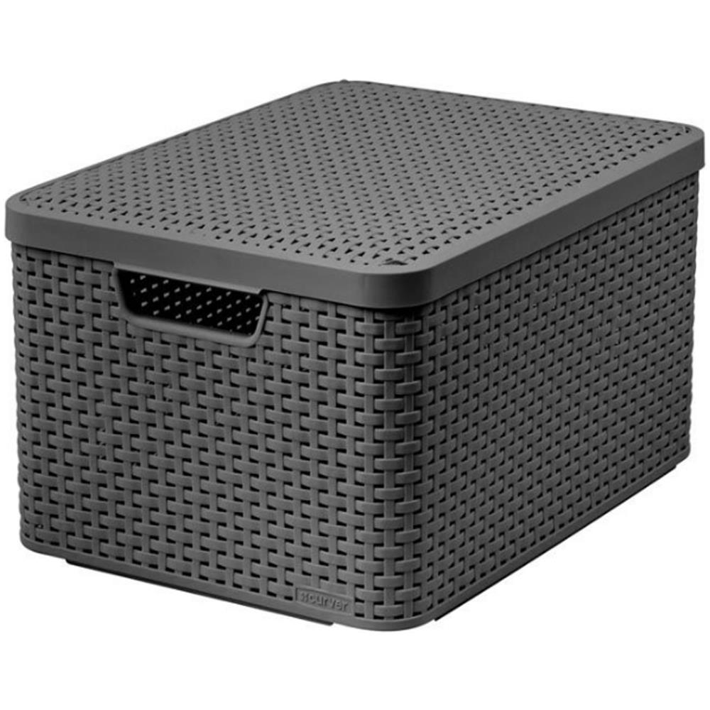Cestino Con Coperchio Rattan Style L In Grigio - Foto 1