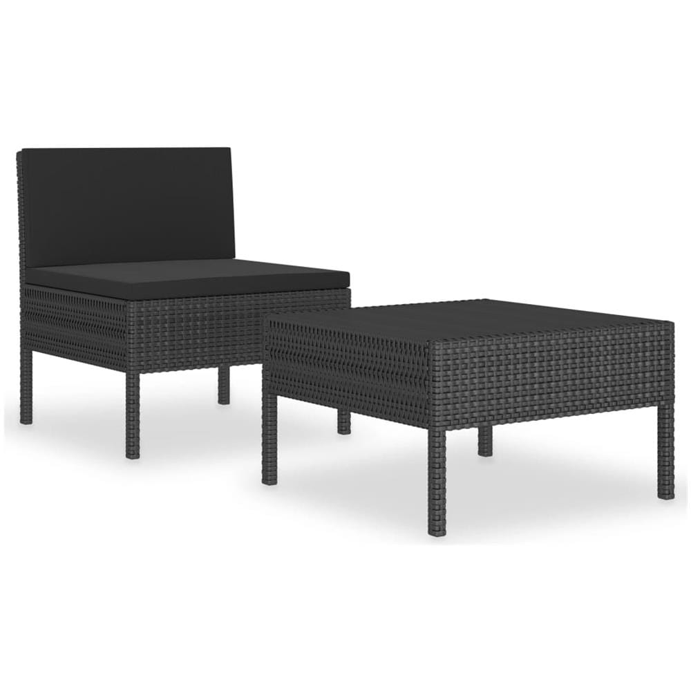 Set Divani da Giardino 2 pz con Cuscini in Polyrattan Nero - Foto 1