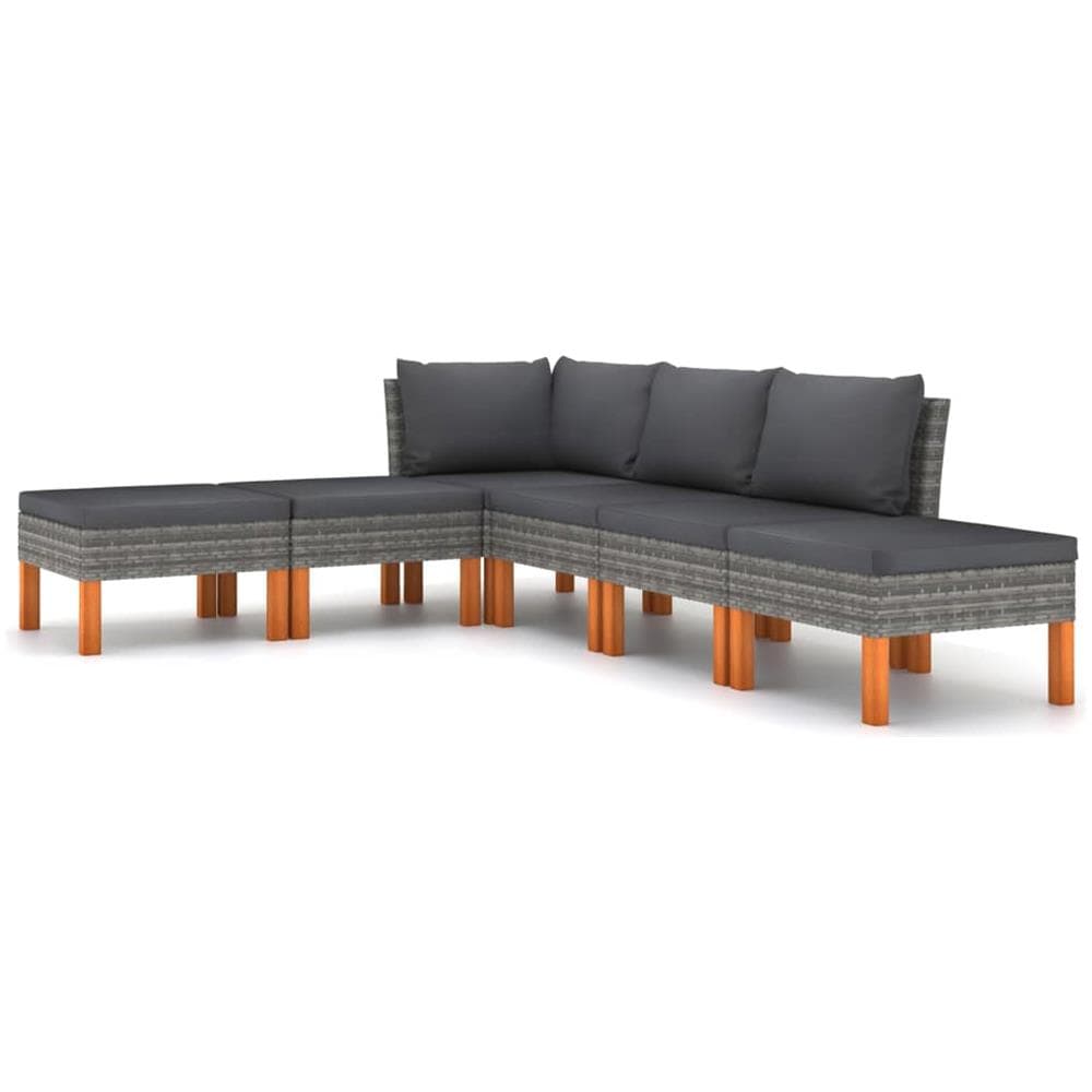 Set Divani da Giardino 6 pz con Cuscini in Polyrattan Grigio - Foto 1