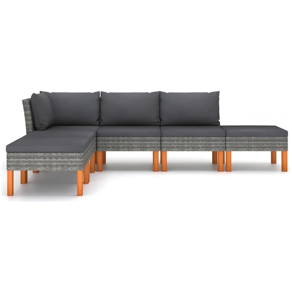 Set Divani da Giardino 6 pz con Cuscini in Polyrattan Grigio - Foto 2