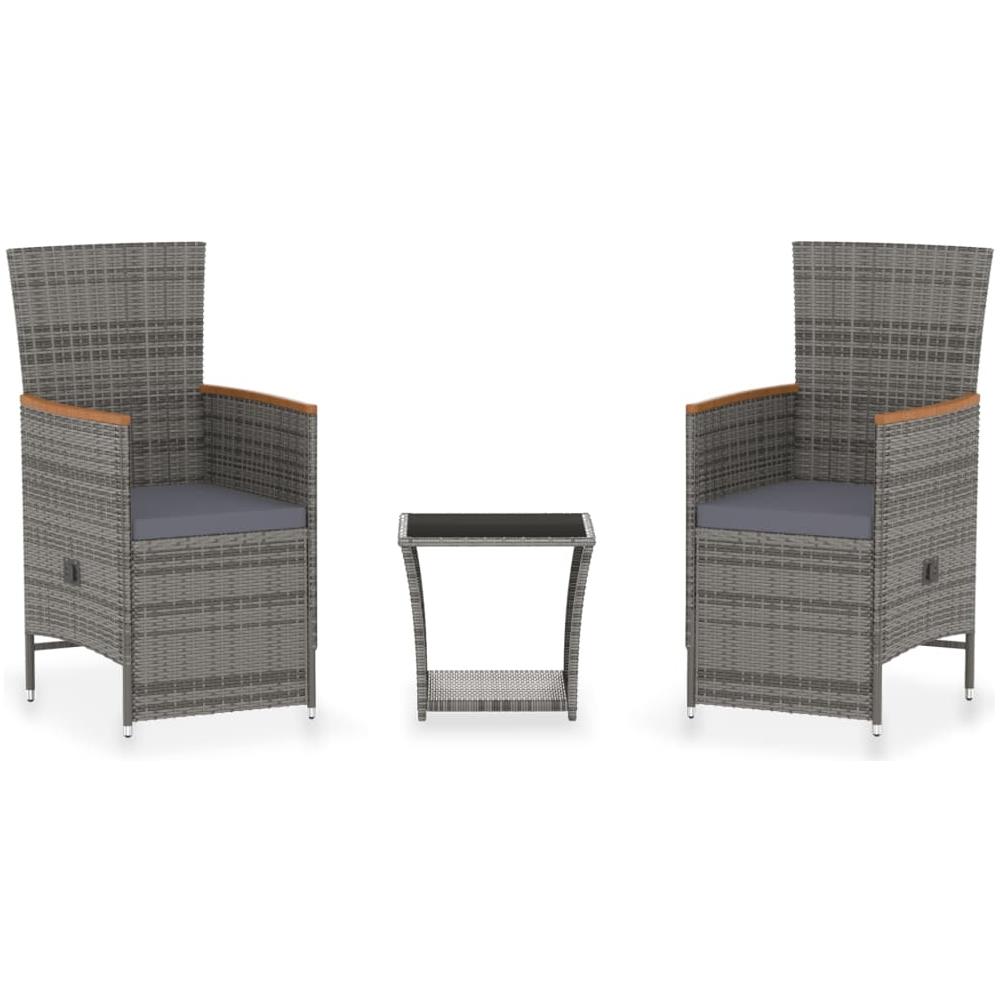 Set Divani da Giardino 3 pz con Cuscini in Polyrattan Grigio - Foto 1