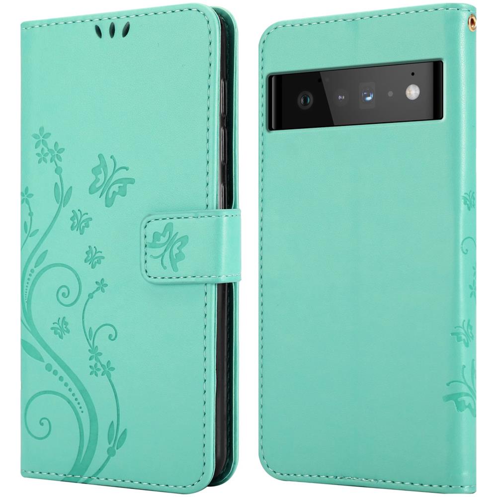 Cadorabo Custodia Compatibile Con Google Pixel 6 Pro In Turchese Fiore - Coperchio Protettivo In Design Floreale Con Chiusura Magnetica, Funzione Stand E Slot Per Carte - Foto 8