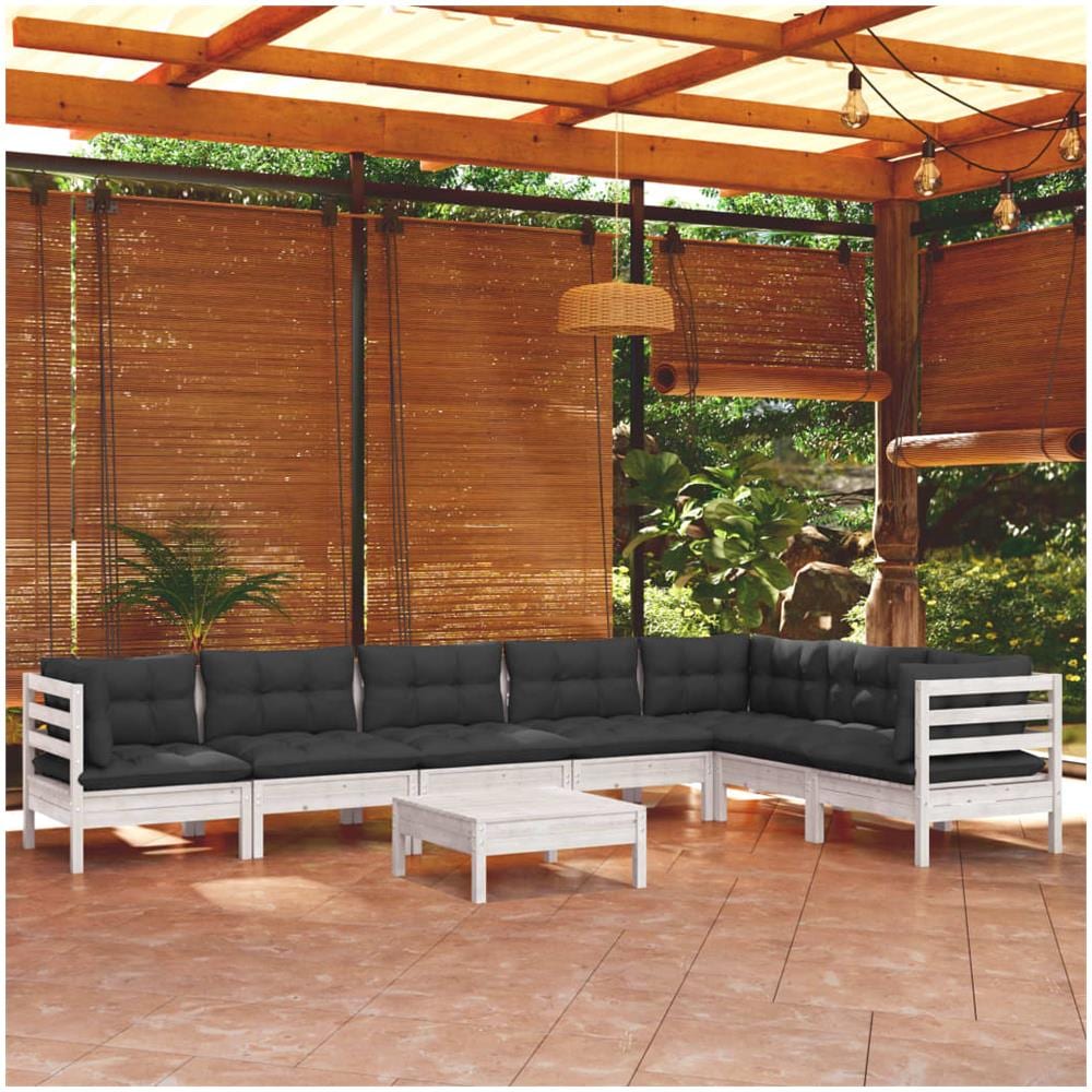 Set Divani Da Giardino 8 Pz Con Cuscini Bianchi Legno Di Pino - Foto 1