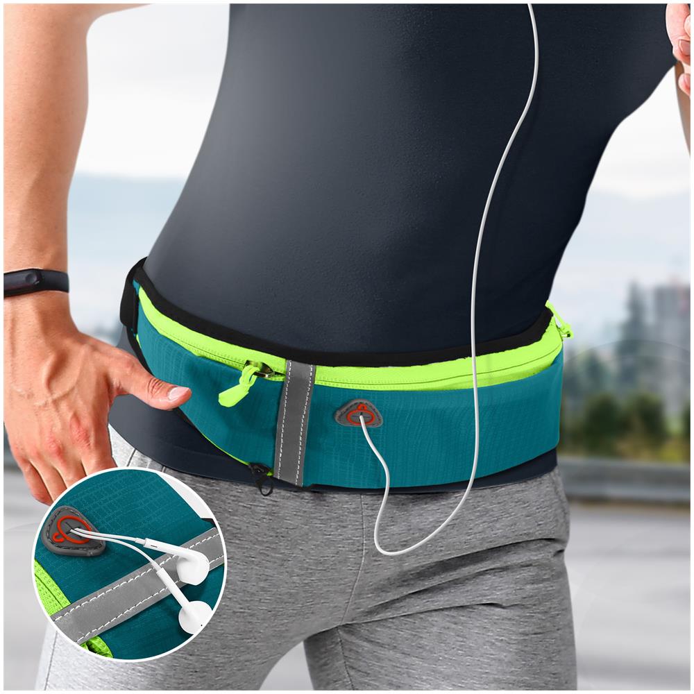 Marsupio Sportivo Cintura Regolabile Chiusura Fibbia Bande Riflettenti Azzurra - Foto 2