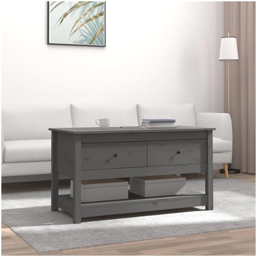 Tavolino Da Salotto Grigio 102x49x55 Cm Legno Massello Di Pino - Foto 1