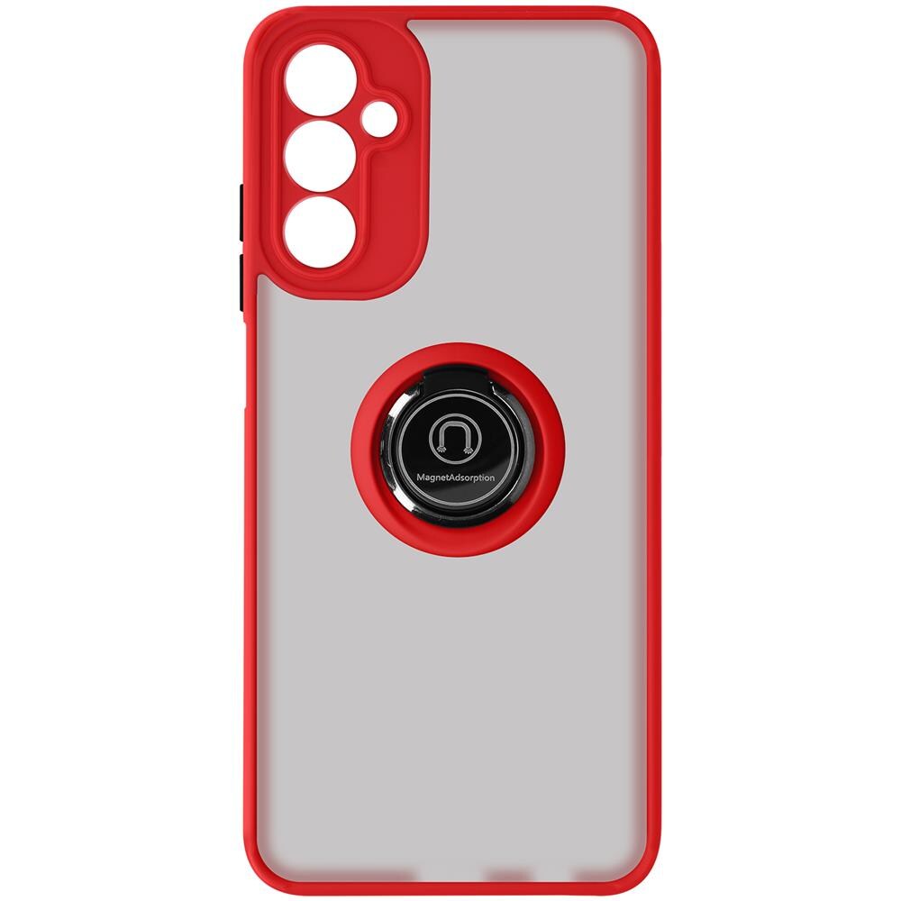 Cover Per Samsung Galaxy A14 Bi-materia Anello Metallico Supporto Bordo Rosso - Foto 1