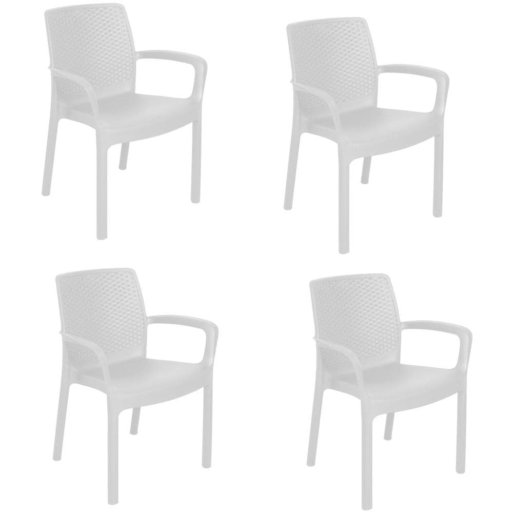 Sedia Da Esterno Viterbo, Set Di 4 Sedute Da Giardino, Sedia Per Tavolo Da Pranzo, Poltrona Outdoor Effetto Rattan, 100 % Made In Italy, 54x60h82 Cm, Bianco - Foto 1
