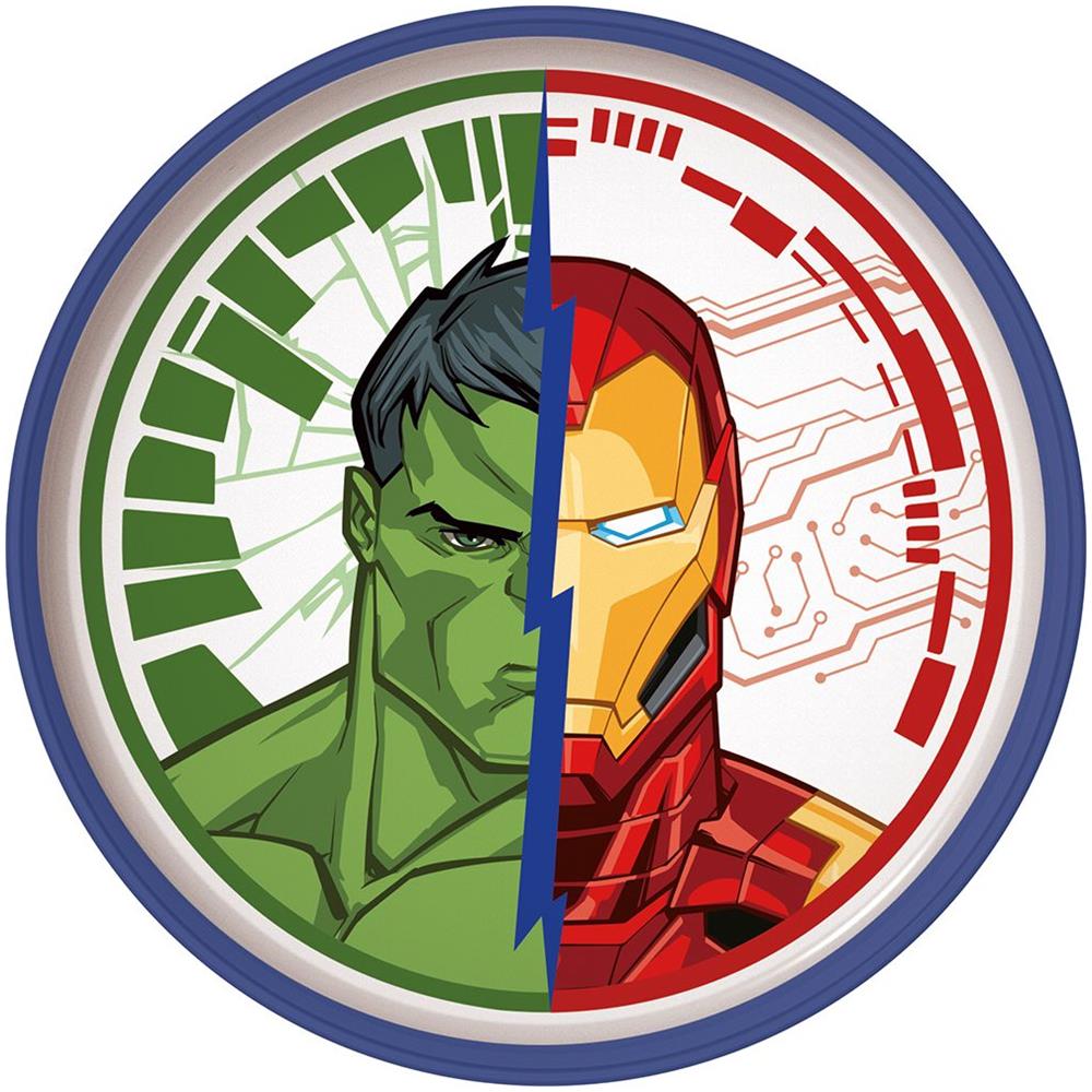 Piatto Piano Bianco E Blu Per Bambini In Plastica Avengers Iron Man Hulk Con Base Antiscivolo - Foto 1
