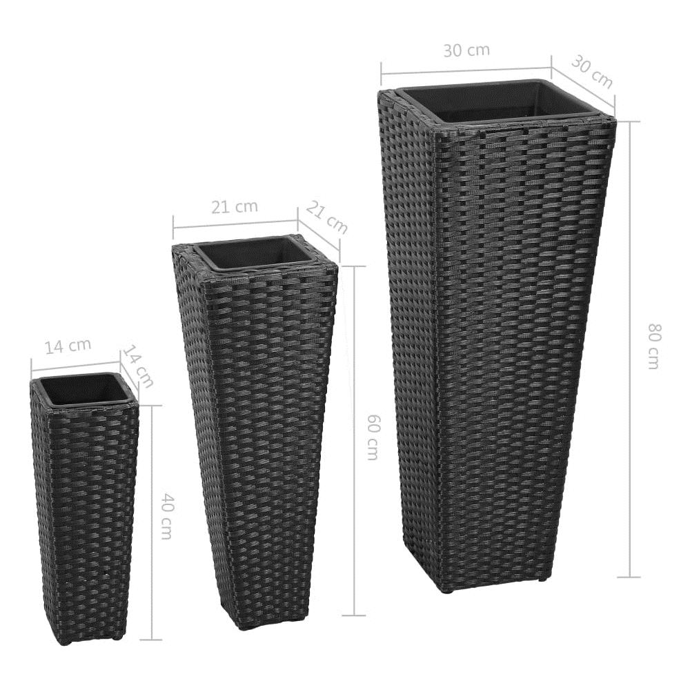 Vasi Fioriere Moderni In Rattan Nero, Set Da 3 Vasi 40 - 60 - 80 cm - Foto 8