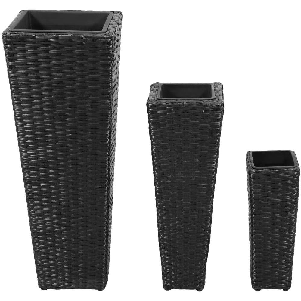Vasi Fioriere Moderni In Rattan Nero, Set Da 3 Vasi 40 - 60 - 80 cm - Foto 2