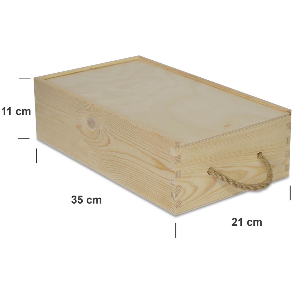 Scatola In Legno Per Il Vino | 2 Bottiglie | Manico Corda E Coperchio Scorrevole | 35 X 21 X 11 Cm | Cassetta Confezione Perfetta Per Decoupage Stoccaggio Decorazione O Come Regalo - Foto 2