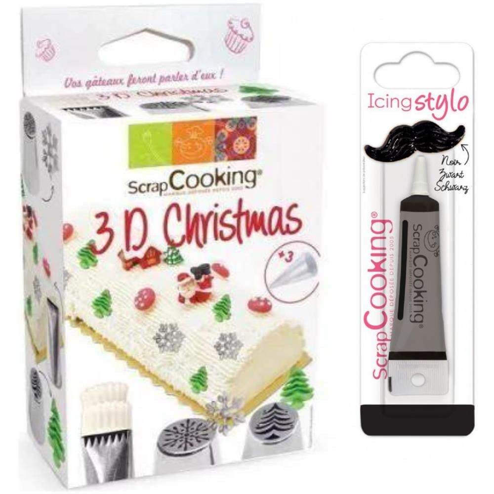 Kit Bocchette Per Sac A Poche In Acciaio Inossidabile Edizione Natale + Penna Per Glassa Nera - Foto 1