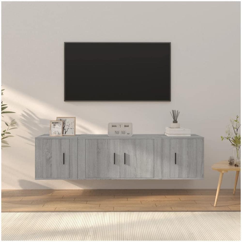 Set Mobili Porta Tv 3 Pz Grigio Sonoma In Legno Multistrato - Foto 1