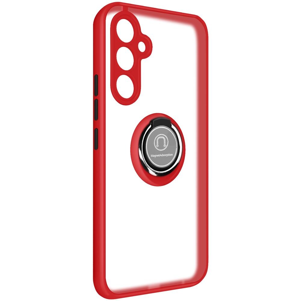 Cover Per Samsung Galaxy A54 5g Bi-materia Anello Metallico Supporto Bordo Rosso - Foto 2