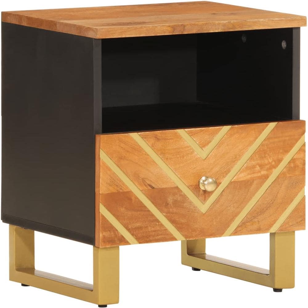Comodino Marrone E Nero In Legno Massello Di Mango - Foto 2