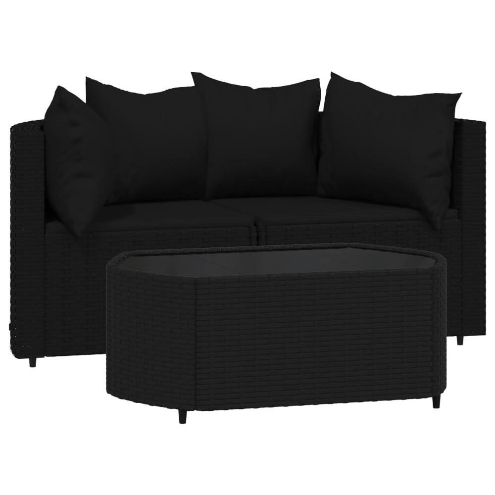 Set Divani da Giardino 3 pz con Cuscini Nero in Polyrattan - Foto 1