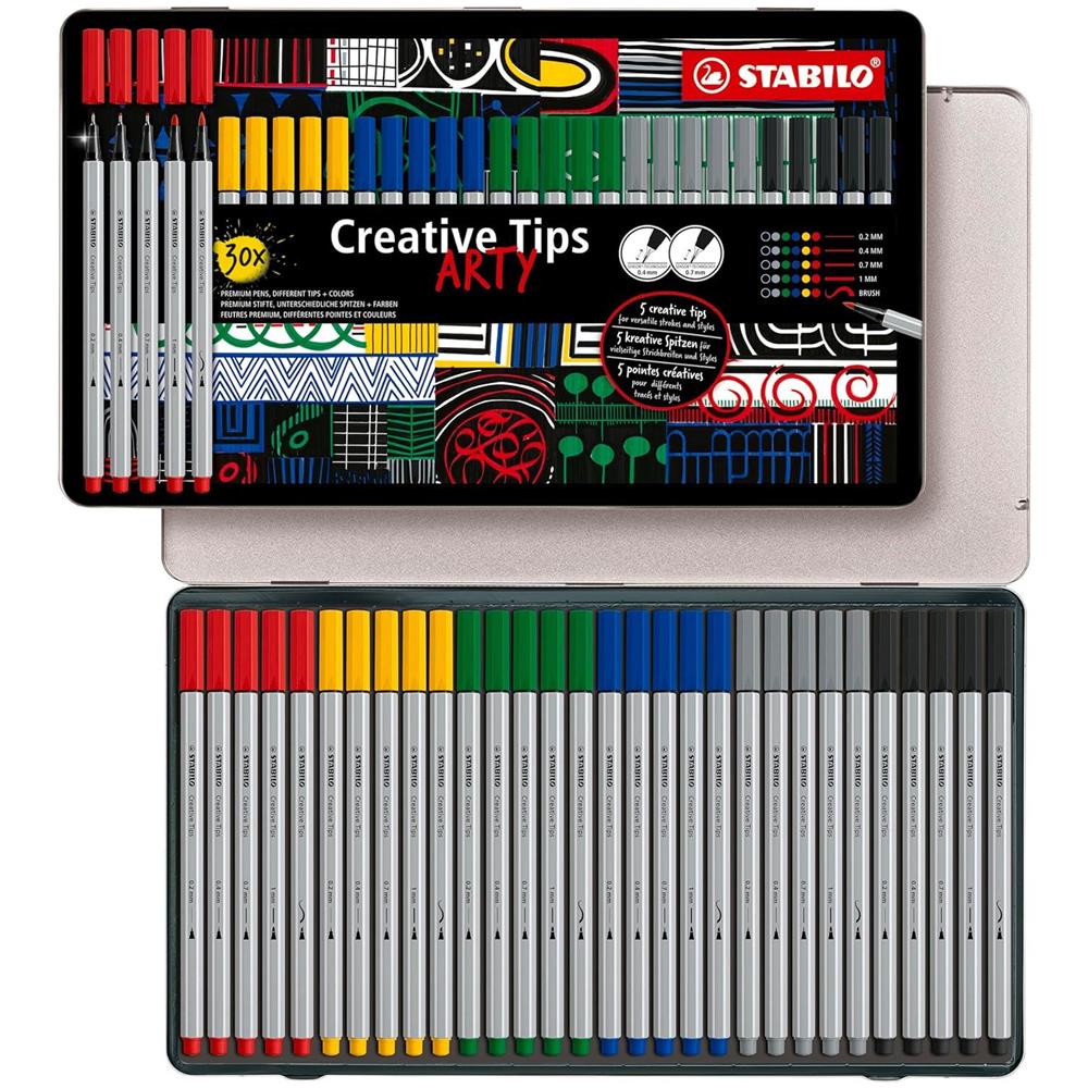 Creative Tips - Set di punte multiple - ARTY - Scatola in Metallo da 30 - CLASSIC - 6 colori assortiti - Foto 1