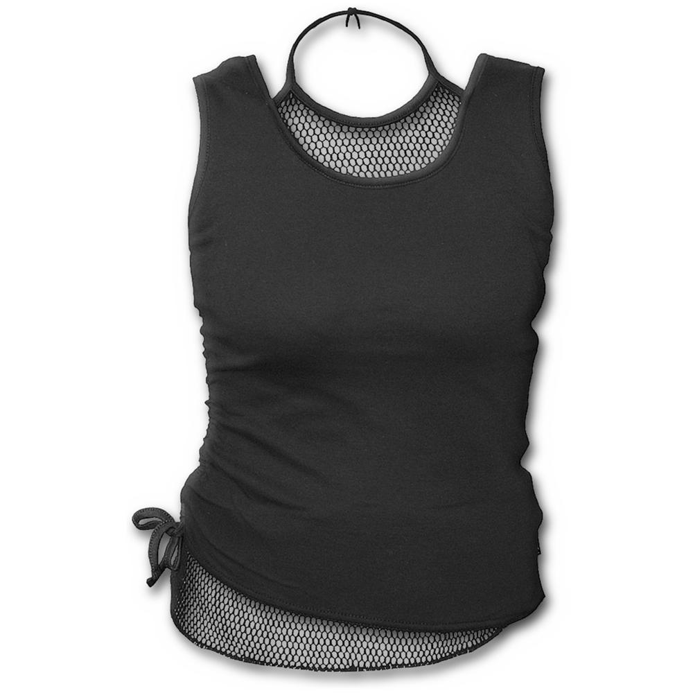 Spiral - Gothic Rock - 2in1 Neck Tie Mesh Top Black (Top Donna Tg. M)  - Foto 1
