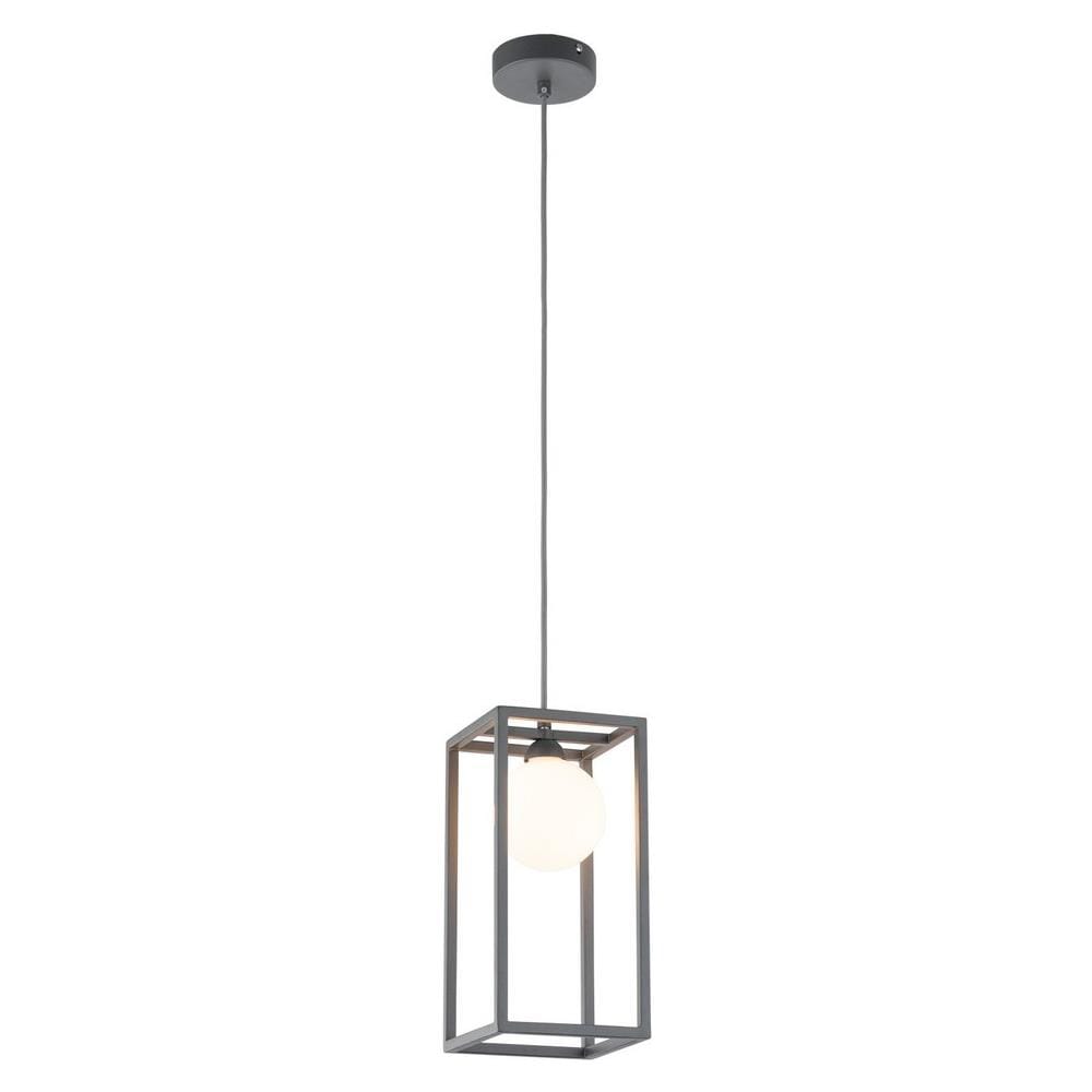 Lampada A Sospensione Industriale E Retrò Grigia 1 Luce Con Paralume In Vetro, G9 - Foto 2