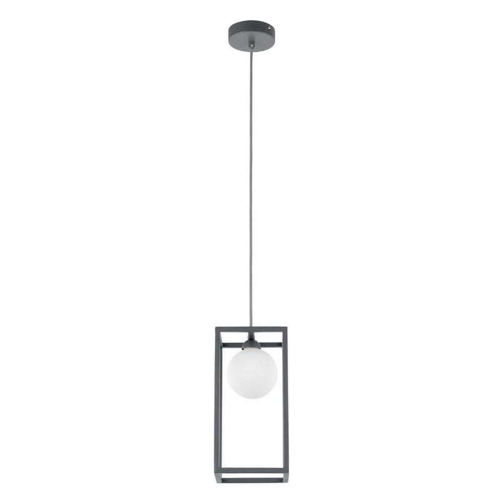 Lampada A Sospensione Industriale E Retrò Grigia 1 Luce Con Paralume In Vetro, G9 - Foto 5