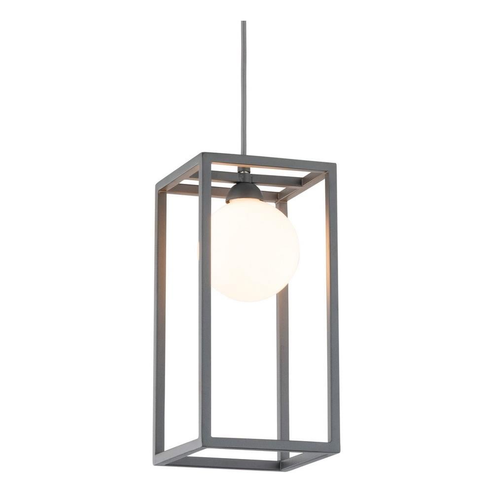 Lampada A Sospensione Industriale E Retrò Grigia 1 Luce Con Paralume In Vetro, G9 - Foto 1