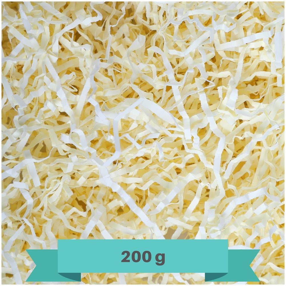 200g Cremoso Giallo Tagliuzzato Carta Kraft | Materiale Da Imballaggio Per Regalo Di Natale A Strisce | Viene In Borsa Blu - Foto 1