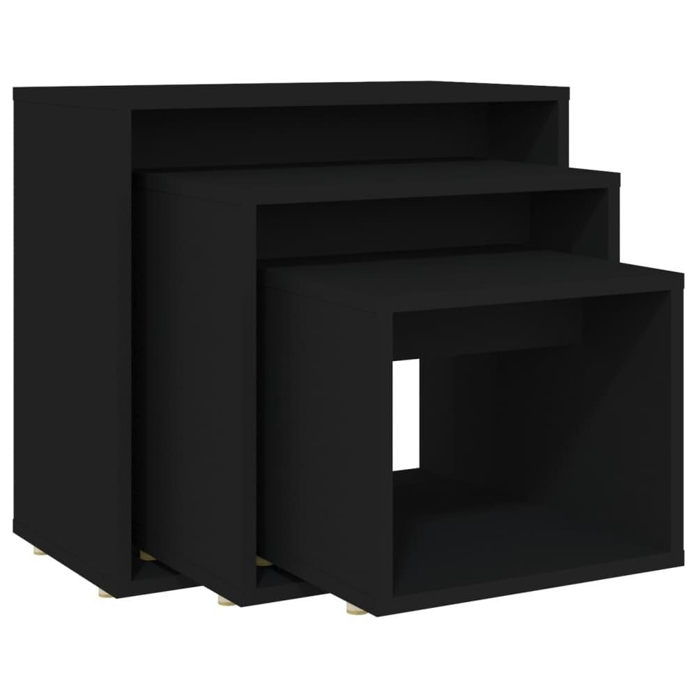 Tavolini Impilabili 3 Pz Neri In Truciolato - Foto 2