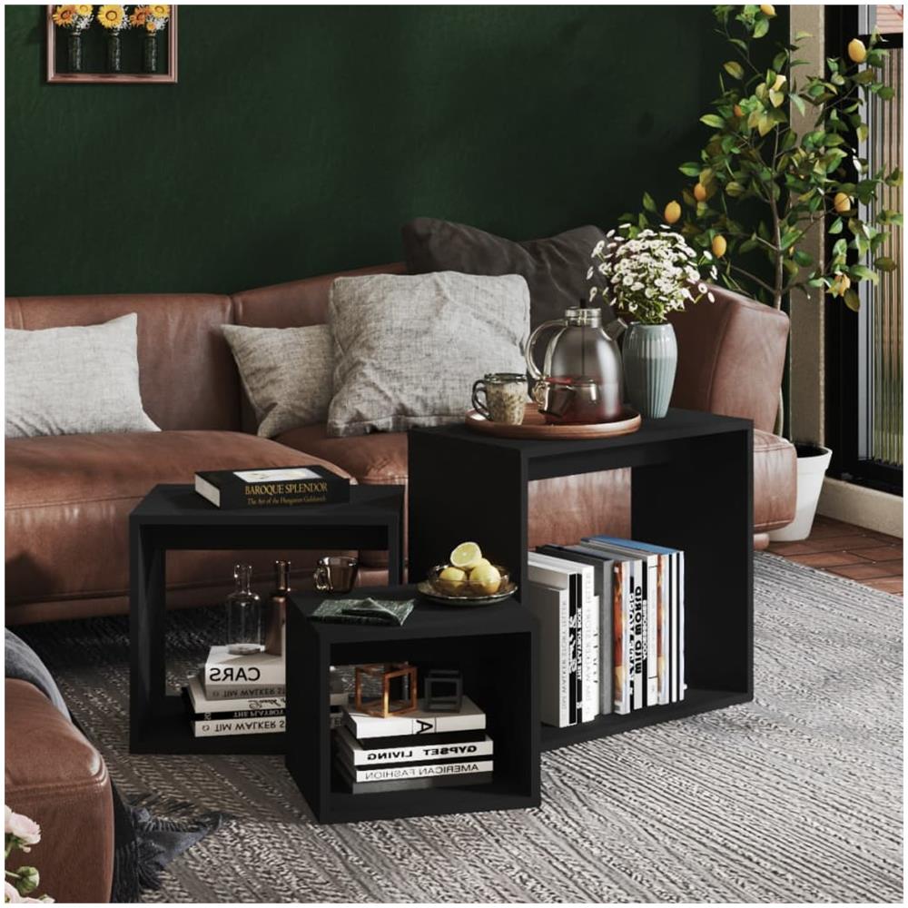 Tavolini Impilabili 3 Pz Neri In Truciolato - Foto 3