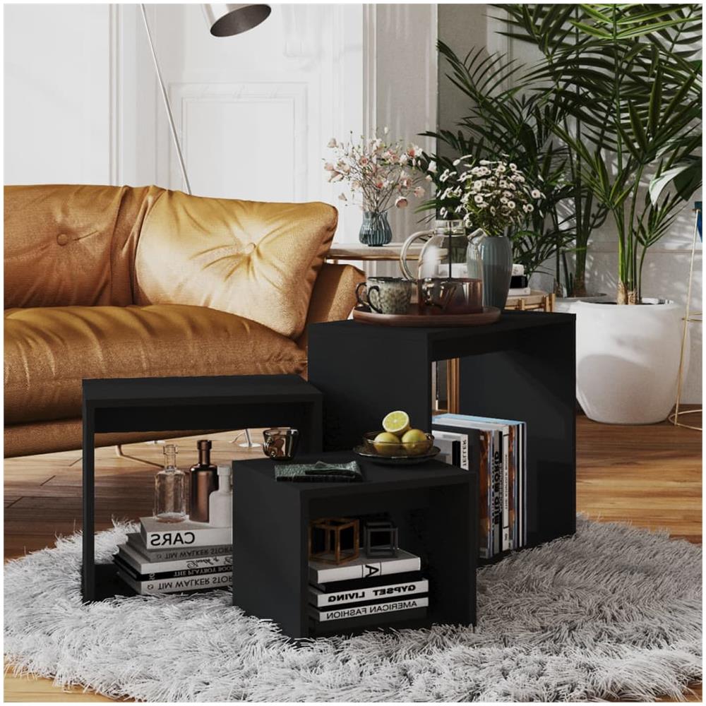 Tavolini Impilabili 3 Pz Neri In Truciolato - Foto 1