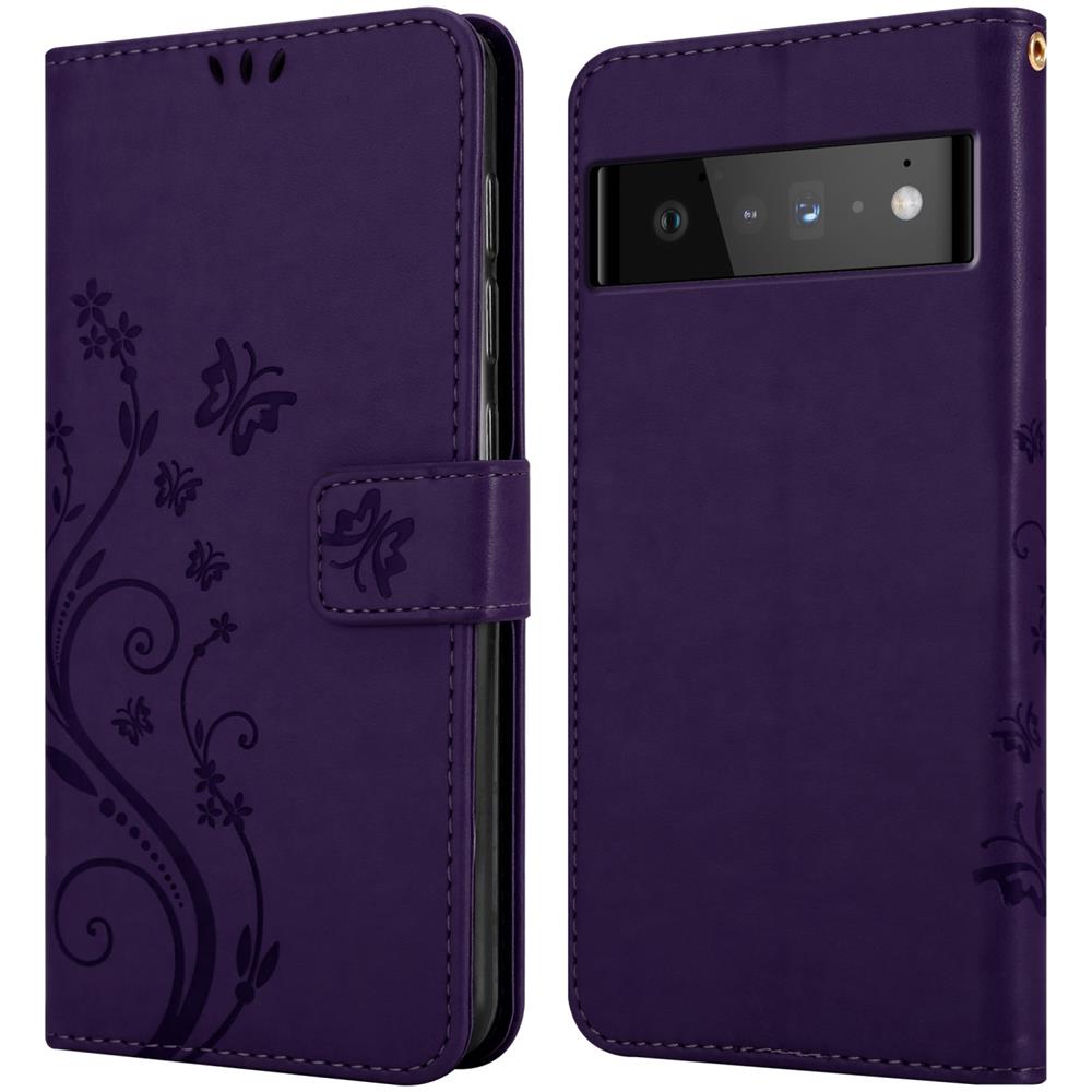 Cadorabo Custodia Compatibile Con Google Pixel 6 Pro In Lilla Scuro Fiore - Coperchio Protettivo In Design Floreale Con Chiusura Magnetica, Funzione Stand E Slot Per Carte - Foto 8
