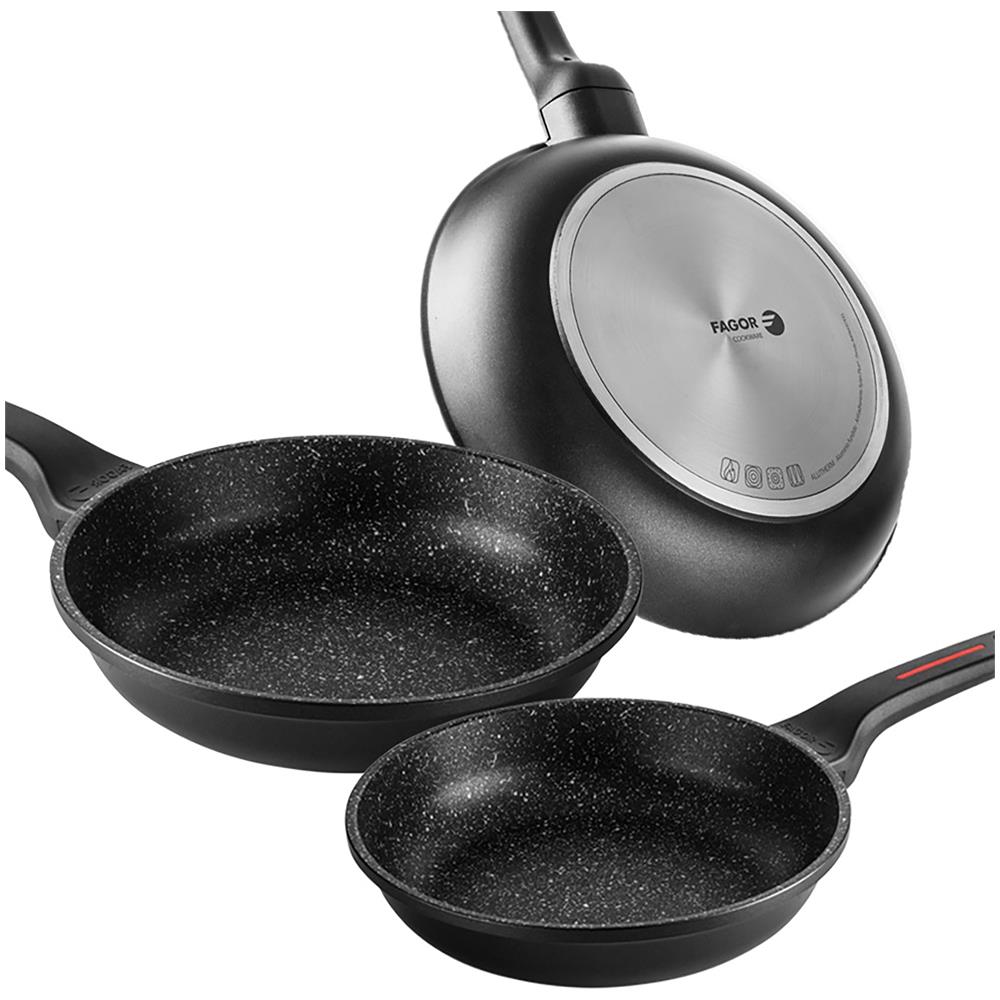 Fagor Alutherm Set Di 3 Padelle Induzione 18-20-24 Cm, Alluminio Fuso, Antiaderente Senza Pfoa  Nero - Foto 1