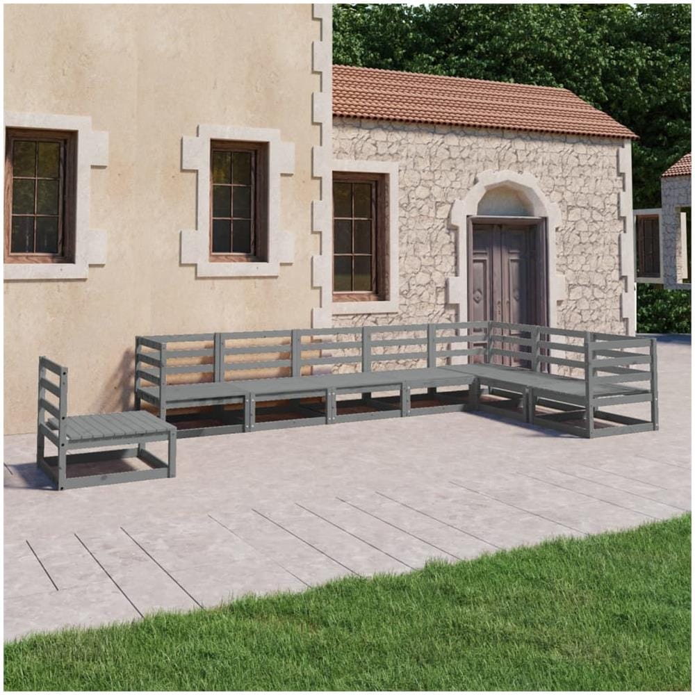Set Divani Da Giardino 8 Pz Grigi In Legno Massello Di Pino - Foto 1