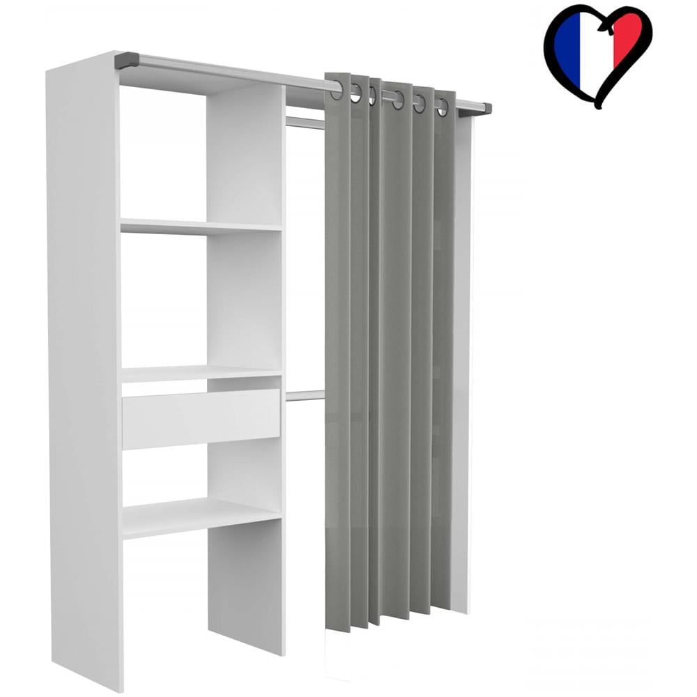 Paris Armadio A Vista 1 Tenda, 4 Ripiani, 2 Barre Appendiabiti, 1 Cassetto - Foto 1