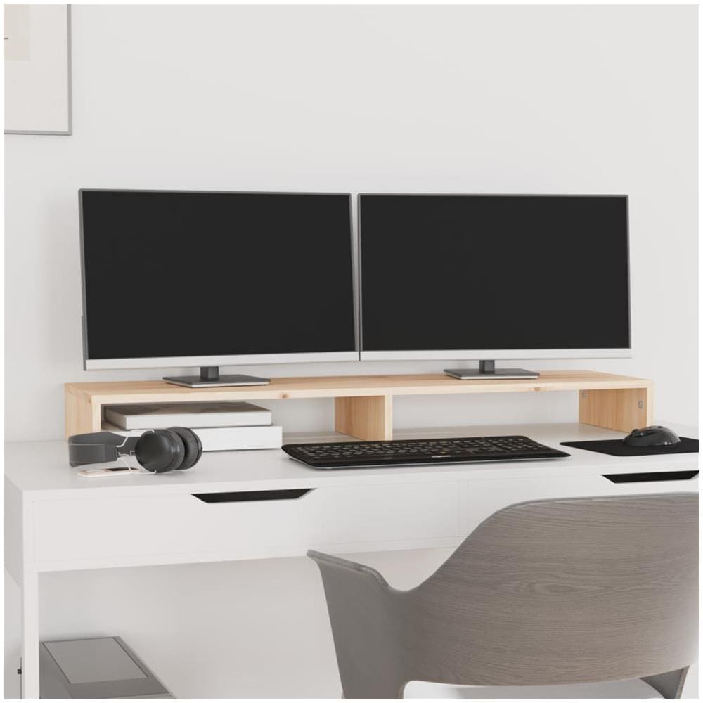 Supporto Per Monitor 100x27x10 Cm In Legno Massello Di Pino - Foto 3