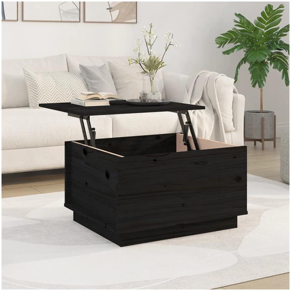 Tavolino Da Salotto Nero 60x50x35 Cm In Legno Massello Di Pino - Foto 3