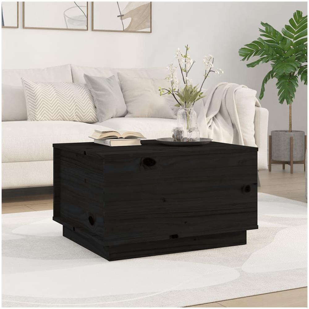 Tavolino Da Salotto Nero 60x50x35 Cm In Legno Massello Di Pino - Foto 1